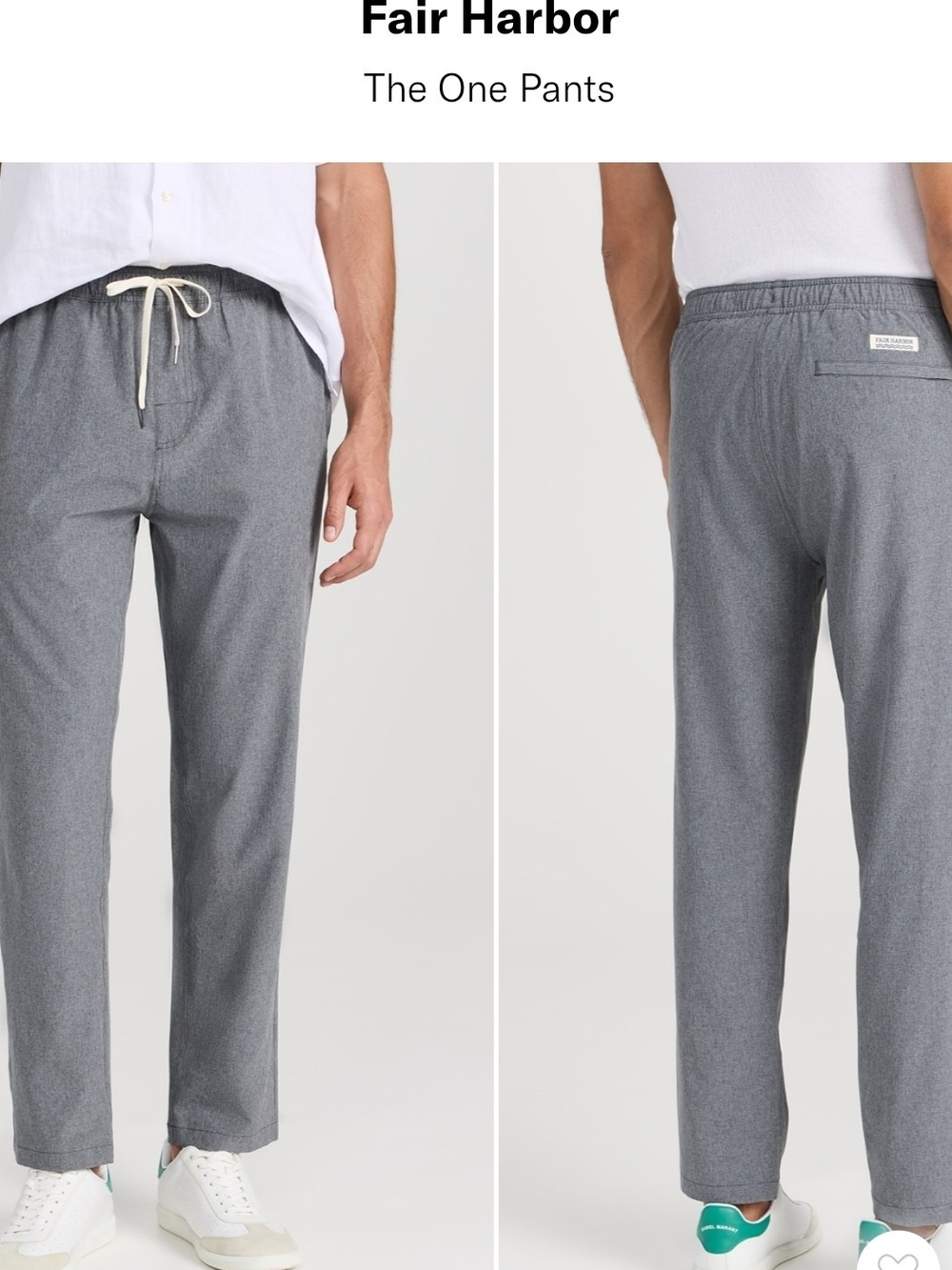 NWT Fair Harbor The One-Pants Gray Men’s Casual Trousers Large, Drawstring